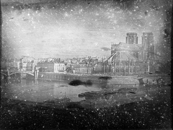 PARIS: NOTRE DAME, c1838. View of the Ile de la Cité with Notre Dame Cathedral in Paris, France. Daguerreotype by Louis Daguerre, 1838 or 1839.  Copyright: xGRANGERx xGRANGERx 0117350
