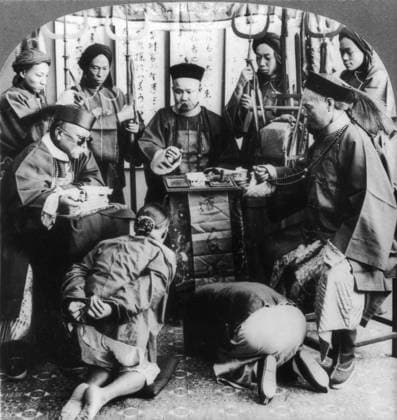 CHINA: BOXER TRIAL, c1900. Boxers on trial before the High Court in China. Stereograph, c1900.  Copyright: xGRANGERx xGRANGERx 0117516