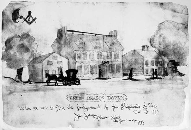 BOSTON: TAVERN, 1773. The Green Dragon Tavern in Boston s North End, where the Boston Tea Party was planned on 16 December 1773. Ink and watercolor sketch, 1773, by John Johnston.  Copyright: xGRANGERx xGRANGERx 0119545