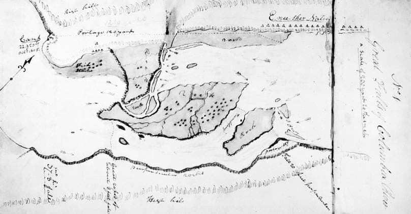 LEWIS AND CLARK: MAP, 1805. Detail of a map, c1805, drawn by William Clark, showing portages around the Great Falls of the Columbia River.  Copyright: xGRANGERx xGRANGERx 0128489