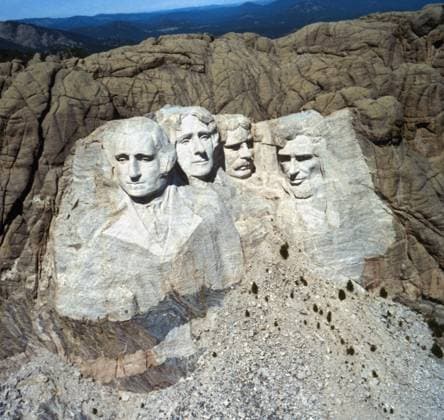 MOUNT RUSHMORE. Mount Rushmore National Memorial in South Dakota created by sculptor Gutzon Borglum between 1927 and 1941. From left: the likenesses of U.S. Presidents George Washington, Thomas Jefferson, Theodore Roosevelt and Abraham Lincoln. Photograph, c1962.  Copyright: xGRANGERx xGRANGERx 0129281