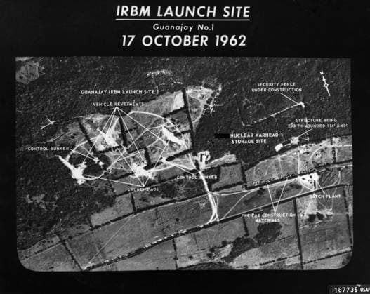 CUBAN MISSILE CRISIS, 1962. U.S. Air Force photograph of the launch site of intermediate-range ballistic missiles (IRBMs) at Guanajay, Cuba, 17 October 1962.  Copyright: xGRANGERx xGRANGERx 0172515