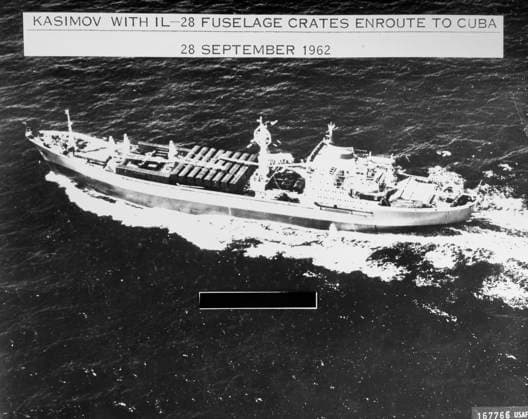 CUBAN MISSILE CRISIS, 1962. U.S. Air Force reconnaisance photograph of the Soviet ship Kasimov transporting IL-28 light bombers to Cuba, 28 September 1962.  Copyright: xGRANGERx xGRANGERx 0172516