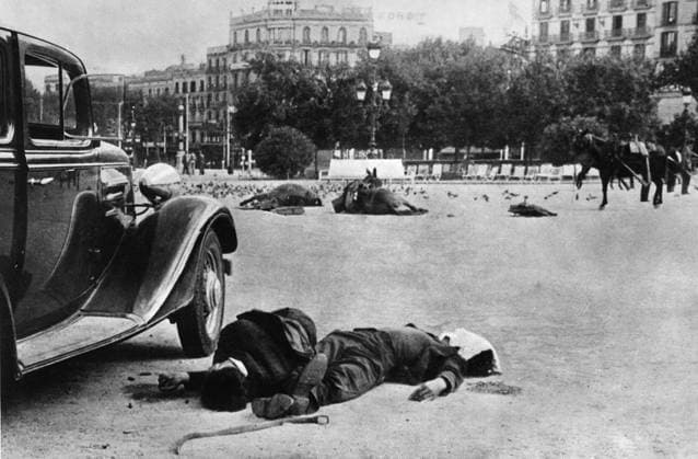 SPANISH CIVIL WAR, c1938. Casualties in the Plaça Catalunya, Barcelona after a battle of the Spanish Civil War. Photograph, c1938.  Copyright: xGRANGERx xGRANGERx 0176523