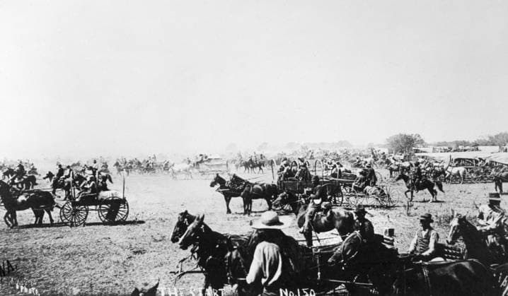 OKLAHOMA LAND RUSH, 1893. The Start. Homestead claimants waiting for the opening of the Cherokee Strip, Oklahoma Territory, on 16 September 1893. Photograph by Alexander A. Forbes, 1893.  Copyright: xGRANGERx xGRANGERx 0183826