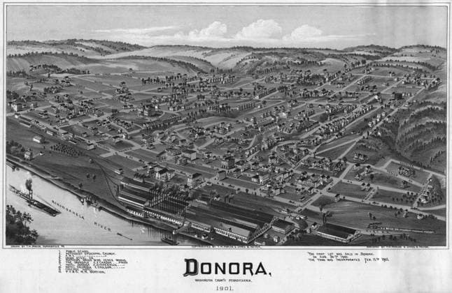 PENNSYLVANIA: DONORA, 1901. Aerial view of Donora, Washington County, Pennsylvania. Lithograph from a drawing by T.M. Fowler, 1901.  Copyright: xGRANGERx xGRANGERx 0184165