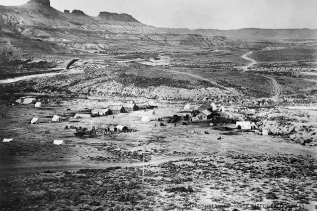 WYOMING TERRITORY, c1868. Carmichael s Camp in Bitter Creek Valley, Wyoming Territory, during the construction of the Union Pacific Railroad. Photographed by Andrew J. Russell, c1868.  Copyright: xGRANGERx xGRANGERx 0186515