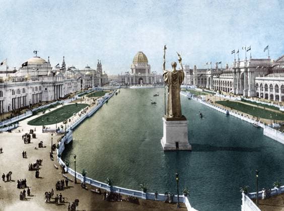 COLUMBIAN EXPOSITION, 1893. The Grand Basin at the World s Columbian Exposition in Chicago, Illinois. Photograph, 1893, digitally colored by Granger, NYC -- All rights reserved.  Copyright: xGRANGERx xGRANGERx 0216578