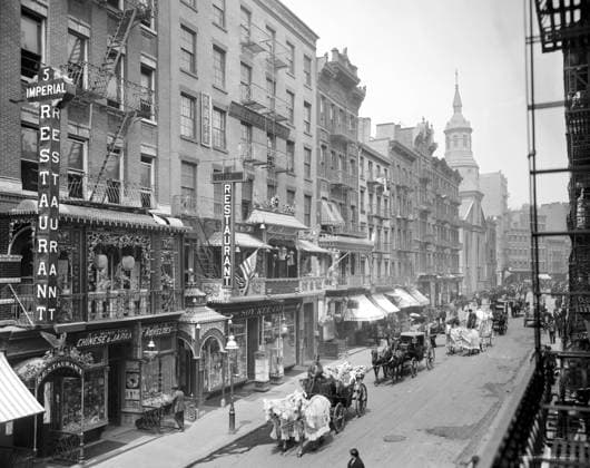 USA: Mott Street, New York Chinatown, c. 1905 Manhattan s Chinatown (simplified Chinese: çº½çº¦aŽaü ; traditional Chinese: ç ç è¯aü ; pinyin: NiÅ­yuÄ Hua BÃ¹), home to the largest enclave of Chinese people in the Western hemisphere, is located in the borough of Manhattan in New York City. Manhattan s Chinatown is one of the oldest ethnic Chinese enclaves outside of Asia.<br ><br > Until the 1960s, the majority of the Chinese population in Chinatown emigrated from Guangdong province and Hong Kong, thus they were native speakers of Cantonese, especially the Canton and Taishan dialects. A minority of Hakka was also represented. Mandarin was rarely spoken by residents even well into the 1980s.<br ><br > Since the late 1980s and 1990s, t Copyright: xDetroitxPublishingxCoxPicturesxFromxHistoryx