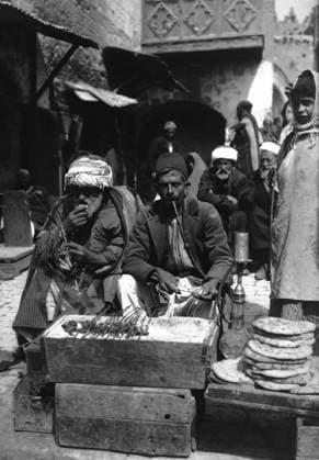 Palestine: Palestinian kebab and flatbread seller with customers in a Jerusalem market, c. 1910 Palestine (Arabic: ÙÙ Ø³Ø·ÙäÙÜŽ Filasá¹­Ä«n, Falasá¹­Ä«n, Filisá¹­Ä«n; Greek: Î Î±Î»Î±Î¹ÏƒÏ Î¯Î½Î·, PalaistinÄ ; Latin: Palaestina; Hebrew: ×¤×œ× ×ª×™× × Palestina) is a n ame given to the geographic region between the Mediterranean Sea and the Jordan River. The region is also known as the Land of Israel (Hebrew: ××¨×¥Ö¾×™× ×¨××œ Eretz-Yisra el), the Holy Land and the Southern Levant.<br ><br > In 1832 Palestine was conquered by Muhammad Ali s Egypt, but in 1840 Britain intervened and returned control of the Levant to the Ottomans in return for further capitulations. The end of the 19th century saw the beginning of Zionist immigration and Copyright: xxPicturesxFromxHistoryx