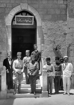 Palestine: Ottoman officials Prince Osman Fuad and Jamal Cemal Pasha at the Salahiyeh School, Jerusalem, 1917 Palestine (Arabic: ÙÙ Ø³Ø·ÙäÙÜŽ Filasá¹­Ä«n, Falasá¹­Ä«n, Filisá¹­Ä«n; Greek: Î Î±Î»Î±Î¹ÏƒÏ Î¯Î½Î·, PalaistinÄ ; Latin: Palaestina; Hebrew: ×¤×œ× ×ª×™× × Palestina) is a n ame given to the geographic region between the Mediterranean Sea and the Jordan River. The region is also known as the Land of Israel (Hebrew: ××¨×¥Ö¾×™× ×¨××œ Eretz-Yisra el), the Holy Land and the Southern Levant.<br ><br > In 1832 Palestine was conquered by Muhammad Ali s Egypt, but in 1840 Britain intervened and returned control of the Levant to the Ottomans in return for further capitulations. The end of the 19th century saw the beginning of Zionist im Copyright: xxPicturesxFromxHistoryx