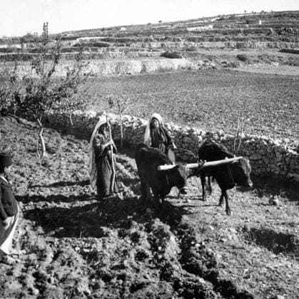 Palestine: Palestinian women ploughing near Hebron, c. 1910 Palestine (Arabic: ÙÙ Ø³Ø·ÙäÙÜŽ Filasá¹­Ä«n, Falasá¹­Ä«n, Filisá¹­Ä«n; Greek: Î Î±Î»Î±Î¹ÏƒÏ Î¯Î½Î·, PalaistinÄ ; Latin: Palaestina; Hebrew: ×¤×œ× ×ª×™× × Palestina) is a n ame given to the geographic region between the Mediterranean Sea and the Jordan River. The region is also known as the Land of Israel (Hebrew: ××¨×¥Ö¾×™× ×¨××œ Eretz-Yisra el), the Holy Land and the Southern Levant.<br ><br > In 1832 Palestine was conquered by Muhammad Ali s Egypt, but in 1840 Britain intervened and returned control of the Levant to the Ottomans in return for further capitulations. The end of the 19th century saw the beginning of Zionist immigration and the Revival of the Hebrew language. Copyright: xxPicturesxFromxHistoryx