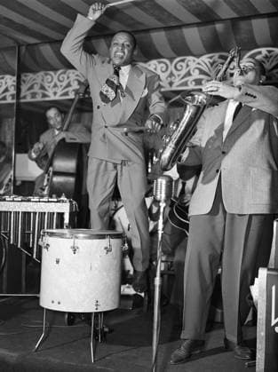 LIONEL HAMPTON (1908-2002). American jazz musician and bandleader. Playing with Arnett Cobb at the Aquarium in New York City. Photograph by William P. Gottlieb, c1946.  Copyright: xGRANGERx xGRANGERx 0267236