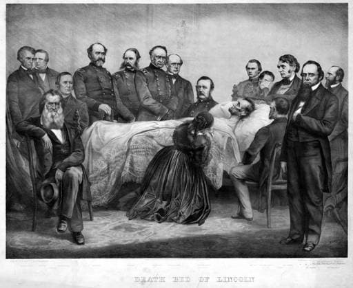 DEATH OF LINCOLN, 1865. The deathbed of President Abraham Lincoln, Washington, D.C., 15 April 1865. Lithograph, 1865.  Copyright: xGRANGERx xGRANGERx 0322952