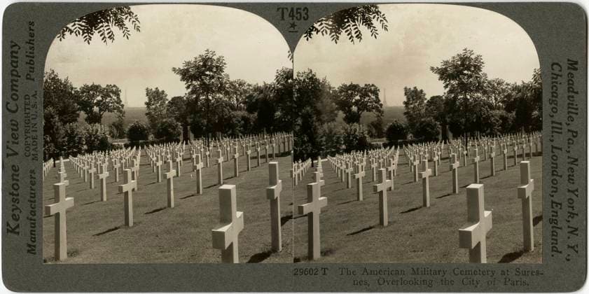 FRANCE: AMERICAN CEMETERY. American military cemetery built after World War I at Suresnes, France, overlooking Paris. Stereograph, c1918.  Copyright: xGRANGERx xGRANGERx 0324499