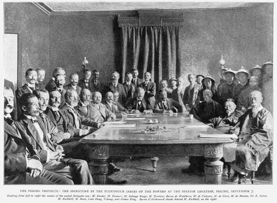 BOXER PROTOCOL, 1901. The signing of the Boxer Protocol between the Qing Emperor of China and members of the Eight-Nation Alliance, which helped put down the Boxer Rebellion, 7 September 1901.  Copyright: xGRANGERx xGRANGERx 0353538