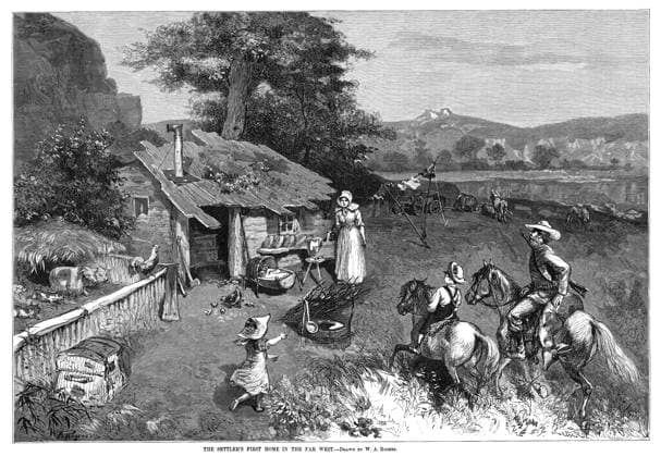 SETTLERS, 1880. The Settler s First Home in the Far West. Engraving after a drawing by W.A. Rogers, 1880.  Copyright: xGRANGERx xGRANGERx 0370073