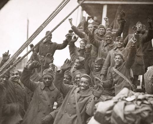 WWI: 369TH INFANTRY, 1919. Members of the 369th Infantry Regiment arriving in New York City aboard the SS France. Photograph by Paul Thompson, 1919.  Copyright: xGRANGERx xGRANGERx 0528286