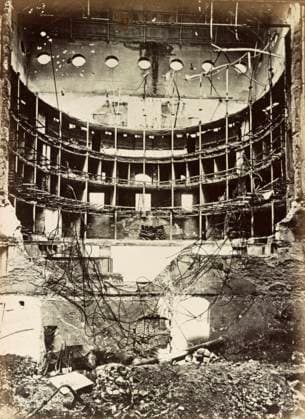 PARIS, 1872. The burned interior of the Théâtre Lyrique (now known as Théâtre de la Ville) in Paris, France, damaged by fire during the Paris Commune of 1871. Photograph by Alphonse Liebert, 1872.  Copyright: xGRANGERx xGRANGERx 0528604