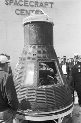 MERCURY-ATLAS 6 CAPSULE, 1962. The Friendship 7 capsule from the Mercury-Atlas 6 spaceflight, in which Astronaut John Glenn became the first American to orbit Earth. Photograph by Thomas O Halloran, 21 February 1962.  Copyright: xGRANGERx xGRANGERx 0621548