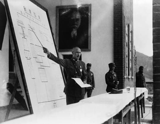 CHIANG KAI-SHEK (1887-1975). Chinese general and politician. As Generalissimo of the Republic of China during the Second Sino-Japanese War, issuing a lecture to officers in training. Photograph, c1940.  Copyright: xGRANGERx xGRANGERx 0622299