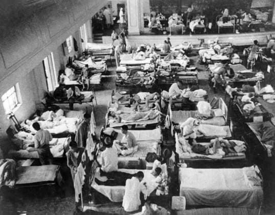 WWII: CHINESE HOSPITAL. A converted school auditorium being used as a hospital during the Second Sino-Japanese War. Photograph, c1943.  Copyright: xGRANGERx xGRANGERx 0623308