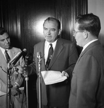 JOSEPH McCARTHY (1908-1957). American politician. Speaking on the formation of the Watkins Committee. Photograph by Thomas J. O Halloran, June 1954.  Copyright: xGRANGERx xGRANGERx 0635283
