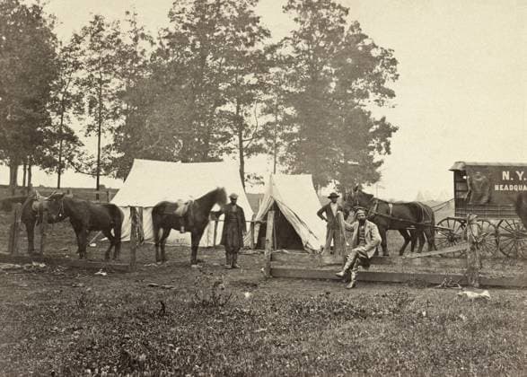 CIVIL WAR: NEW YORK HERALD. Field headquarters of the New York Herald newspaper during the Civil War. Photograph by Andrew Russell, 1863.  Copyright: xGRANGERx xGRANGERx 0635892