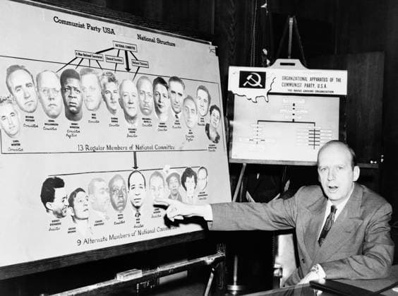 HERBERT BROWNELL (1904-1996). American attorney general and White House advisor under President Dwight D. Eisenhower. Brownell pointing to charts used in a nationwide television and radio presentation, demonstrating Eisenhower s anti-Communist efforts. Photograph, 1954.  Copyright: xGRANGERx xGRANGERx 0636094