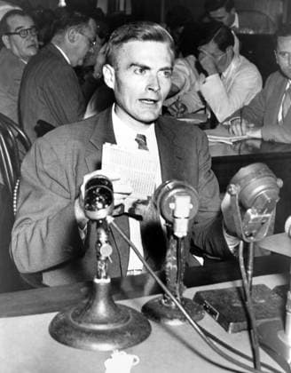 WILLIAM WALTER REMINGTON (1917-1954). American economist, testifying before a Senate subcommittee investigating communist influence in the government. Photograph, 1948.  Copyright: xGRANGERx xGRANGERx 0636281