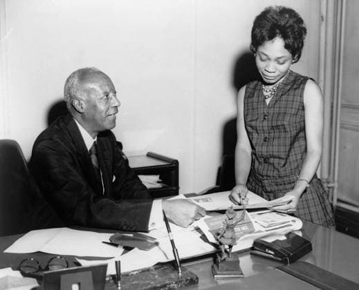 ASA PHILIP RANDOLPH (1889-1979). American civil rights and labor leader. Randolph, with Donielette Nelson, a Liberian student who worked for two summers under the AFL-CIO African student program. Photograph, August 1962.  Copyright: xGRANGERx xGRANGERx 0636641
