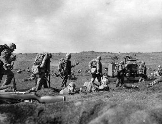 WWII: IWO JIMA, 1945. American Marines advancing inland during the Battle of Iwo Jima. Photograph from the United States Marine Corps, 1945.  Copyright: xGRANGERx xGRANGERx 0644948