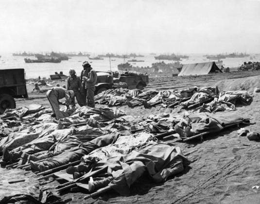 WWII: IWO JIMA, 1945. Fatalities from the 3rd Marine Division sustained during the assault on Japanese-held Iwo Jima. Photograph from the United States Marine Corps, 1945.  Copyright: xGRANGERx xGRANGERx 0645078