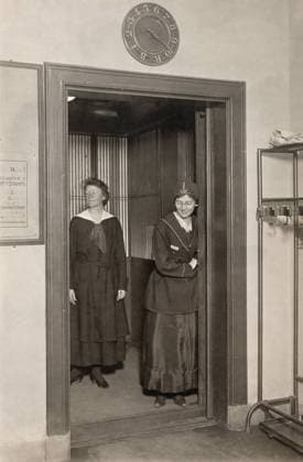 WWI: WOMEN WORKERS, 1918. Women working as elevator operators in the place of men during World War I. Photograph, 1918.  Copyright: xGRANGERx xGRANGERx 0646173