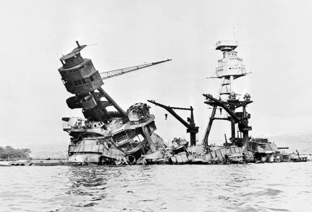WWII: PEARL HARBOR, 1941. The USS Arizona after being bombed during the Japanese attack on Pearl Harbor, 7 December 1941. Photograph.  Copyright: xGRANGERx xGRANGERx 0651088