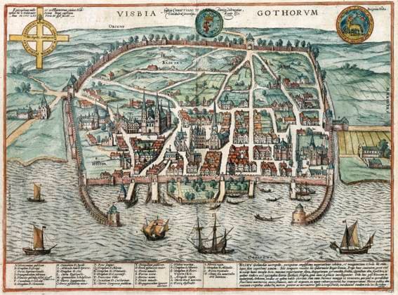 SWEDEN: VISBY, 1598. View of the city of Visby, on the island of Gotland, Sweden, in the Baltic Sea. Engraving from Volume V of Civitates Orbis Terrarum, by Georg Braun and Franz Hogenberg, published in Cologne, 1598.  Copyright: xGRANGERx xGRANGERx 0652594