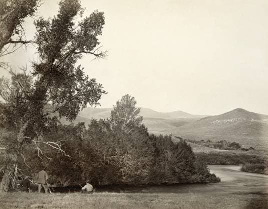 WYOMING: RIVER, 1869. Hunters alongside the Laramie River in the Laramie Mountains, Wyoming. Photograph by Andrew Joseph Russell, 1869.  Copyright: xGRANGERx xGRANGERx 0652883