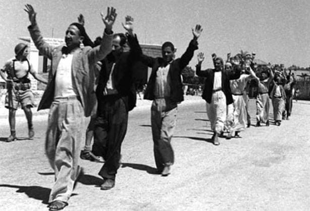 Israel Palestine: Palestinians driven from their homes at gunpoint by Israeli forces, 1948 The 1948 Palestinian exodus, known in Arabic as the Nakba (Arabic: ØßÙ ÙÜÙƒØ¨Ø Ž, an-Nakbah, lit. catastrophe ), occurred when more than 700,000 Palestinian Arabs fled or were expelled from their homes, during the 1947 1948 Civil War in Mandatory Palestine and the 1948 Arab Israeli War.<br ><br > The exact number of refugees is a matter of dispute, but around 80 percent of the Arab inhabitants of what became Israel (50 percent of the Arab total of Mandatory Palestine) left or were expelled from their homes.<br ><br > Later in the war, Palestinians were forcibly expelled as part of Plan Dalet in a policy of ethnic cleansing . Copyright: xxPicturesxFromxHistoryx