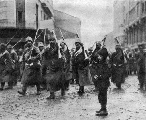 Russia Poland: Russian troops entering Lvov (Lemberg), World War I, 1914 In 1772, following the First Partition of Poland, Lvov was annexed by Austria. Known in German as Lemberg, the city became the capital of the Kingdom of Galicia and Lodomeria. The city grew dramatically under Austrian rule, increasing in population from approximately 30,000 at the time of Austrian annexation in 1772 to 206,100 by 1910. In the early stage of World War I, Lviv was captured by the Russian army in September 1914 but retaken by Austria Hungary in June the following year. Lviv and its population therefore suffered greatly during the World War as many of the offensives were fought across its local geography causing significant collateral damage and disru Copyright: xxPicturesxFromxHistoryx