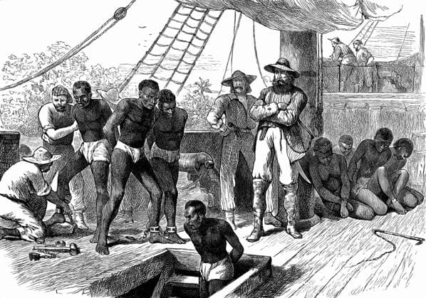 USA: Slaves being packed aboard a slave ship involved in the North Atlantic slave trade, 19th century engraving Slavery is commonly problematized as a Southern issue within the study of American history, but it was practiced throughout the colonies and early United States until the turn of the 19th century.<br ><br > In no place in the North was this more prevalent than Rhode Island. At the time of the American Revolution the state had a black population (mostly slave) estimated at 6-7% (double the percentage in any other New England state). Slaves were not emancipated by law in that state until 1784, and even then the process was gradual.<br ><br > Even less savory was Newport, Rhode Island s status as the center of the American slave tr Copyright: xxPicturesxFromxHistoryx