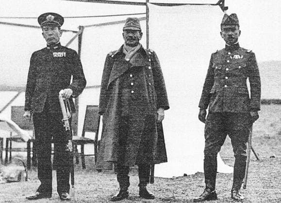 Japan China: Left to right, Japanese Admiral Kiyoshi Hasegawa, General Iwane Matsui, and Prince Yasuhiko of Asaka at a memorial for fallen Japanese soldiers in Nanjing, China, 18 Dec 1937 The Nanking Massacre or Nanjing Massacre, also known as the Rape of Nanking, is a mass murder and war rape that occurred during the six-week period following the Japanese capture of the city of Nanjing (Nanking), the former capital of the Republic of China, on December 13, 1937 during the Second Sino-Japanese War.<br ><br > During this period, hundreds of thousands of Chinese civilians and disarmed soldiers were murdered and 20,000 80,000 women were raped by soldiers of the Imperial Japanese Army. Copyright: xxPicturesxFromxHistoryx