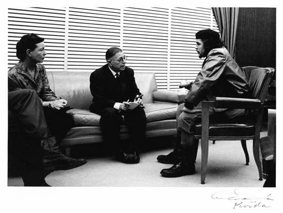 Cuba: Jean-Paul Sartre and Simone De Beauvoir meeting with Ernesto Che Guevara, Havana, 1960. Signed photograph by Alberto Korda In 1960, Jean-Paul Sartre and Simone de Beauvoir visited Cuba during, as Sartre wrote, the honeymoon of the revolution . Military strongman Fulgencio Batista™s regime had fallen to Fidel Castro™s guerilla army and the whole country was alight with revolutionary zeal.<br ><br > When the couple returned to Paris, Sartre wrote numerous articles extolling the revolution. De Beauvoir, who was equally impressed, wrote, For the first time in our lives, we were witnessing happiness that had been attained by violence .<br ><br > De Beauvoir and Sartre would ultimately denounce Castro in an open letter that criticiz Copyright: xAlbertoxKordaxPicturesxFromxHistoryx