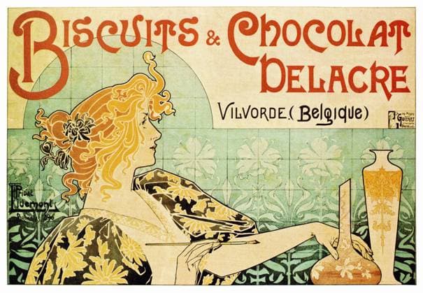 Belgium: Biscuits & Chocolat Delacre Art Nouveau advertising poster, Henri Privat-Livemont, 1897 Henri Privat-Livemont (1861 1936) was an artist born in Schaerbeek, Brussels, Belgium.<br ><br > He is best known for his Art Nouveau posters. From 1883 to 1889, he worked and studied in the studios of Lemaire, Lavastre & Duvignaud. He later moved back to Brussels, and worked on theaters and casinos there. Copyright: xxPicturesxFromxHistoryx