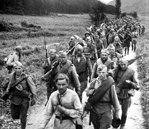 Korea Russia: Soviet soldiers on the march in northern Korea after the USSR entered the war against Japan, World War II, October 1945 The Pacific War, also sometimes called the Asia-Pacific War, refers broadly to the parts of World War II that took place in the Pacific Ocean, its islands, and in the Far East. The term Pacific War is used to encompass the Pacific Ocean theatre, the South West Pacific theatre, the South-East Asian theatre and the Second Sino-Japanese War, also including the 1945 Soviet-Japanese conflict.<br ><br > It is generally considered that the Pacific War began on 7 8 December 1941 with the Japanese invasion of Thailand for the invasion of British Malaya, and the attack on Pearl Harbor in the United States Territory Copyright: xxPicturesxFromxHistoryx