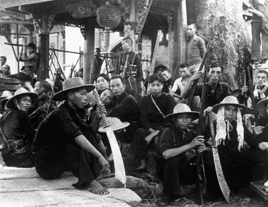 China: Anti-Japanese guerilla fighters armed with traditional dadao large swords , rural Guangzhou, February 1941 The Second Sino-Japanese War (July 7, 1937 September 9, 1945) was a military conflict fought primarily between the Republic of China and the Empire of Japan. After the Japanese attack on Pearl Harbor, the war merged into the greater conflict of World War II as a major front of what is broadly known as the Pacific War.<br ><br > Although the two countries had fought intermittently since 1931, total war started in earnest in 1937 and ended only with the surrender of Japan in 1945. The war was the result of a decades-long Japanese imperialist policy aiming to dominate China politically and militarily and to secure its vast ra Copyright: xxPicturesxFromxHistoryx