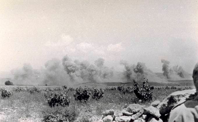 Battle field during the Spanish civil war, photographed during the bombings of the Italian Aviation in the course of the action known as Del Levante . Columns of smoke caused by the explosions rise from the vast landscape covered with low vegetation (b w photo) 1250012 Battle field during the Spanish civil war, photographed during the bombings of the Italian Aviation in the course of the action known as Del Levante . Columns of smoke caused by the explosions rise from the vast landscape covered with low vegetation (b w photo) by Unknown photographer, (20th century); (add.info.: Unidentified Author Spain); Fratelli Alinari Museum Collections, Florence, Italy. Copyright: xFratellixAlinarixMuseumxCollections,xFlorence,xItalyx xBridgemanxImagesx 1250012