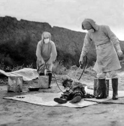 China: Japanese staff conducting an experiment on a live prisoner at Unit 731 in Northeast China (1937-1945) Unit 731 was a covert biological and chemical warfare research and development unit of the Imperial Japanese Army that undertook lethal human experimentation during the Second Sino-Japanese War (1937 1945) and World War II.<br ><br > It was responsible for some of the most notorious war crimes carried out by Japanese personnel. Unit 731 was the code name of an Imperial Japanese Army unit officially known as the Epidemic Prevention and Water Purification Department of the Kwantung Army. It was initially set up under the Kempeitai military police of the Empire of Japan to develop weapons of mass destruction for potential use against Copyright: xxPicturesxFromxHistoryx