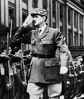 France Algeria: French President Charles de Gaulle (1890-1970) takes the salute in Algiers, 1 June 1958 Charles Andre Joseph Marie de Gaulle (22 November 1890 9 November 1970) was a French military general and statesman. He was the leader of Free France (1940 44) and the head of the Provisional Government of the French Republic (1944 46).<br ><br > In 1958, he founded the Fifth Republic and was elected as the 18th President of France, a position he held until his resignation in 1969. He was the dominant figure of France during the Cold War era and his memory continues to influence French politics. Copyright: xxPicturesxFromxHistoryx