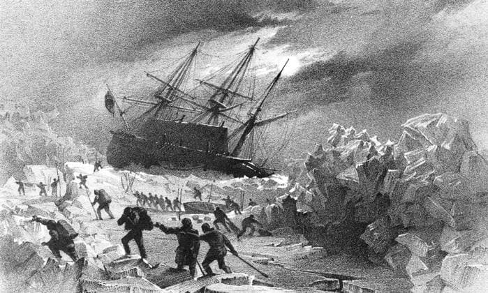 UK Canada: HMS Terror stuck in the ice under the command of Admiral George Back who is supervising salvage operations, 1836-37. Anonymous painting, Prince of Wales Northern Heritage Centre, Yellowknife Franklin disappeared on his last expedition, attempting to chart and navigate a section of the Northwest Passage in the Canadian Arctic. The icebound ships were abandoned and the entire crew perished from starvation, hypothermia, tuberculosis, lead poisoning and scurvy.<br ><br > In September 2014, the Prime Minister of Canada, Stephen Harper, announced that the wreck of HMS Erebus, one of the two ships from Franklin s final voyage, had been rediscovered.<br ><br > On 12 September 2016, it was announced that the Arctic Research Foundation Copyright: xxPicturesxFromxHistoryx