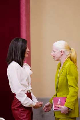 05-04-2024 Madrid Queen Letizia with Susana Rodriguez, born with albinism, five-time world champion in paratriathlon and a Paralympic gold medalist in paratriathlon attend the 2022 national sports awards at the El Pardo palace in Madrid. No Spain  Copyright: xPPEx